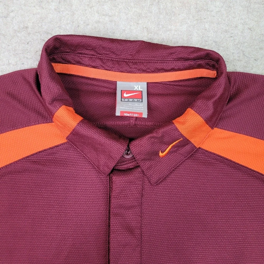 Nike Virginia Tech Hokies Polo Shirt Men XL Red Orange Short Sleeve Vintage NCAA